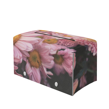 Pink Flowers Print Leather Tissue Box Cover