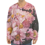 Pink Flowers Print Long Sleeve Baseball Jersey