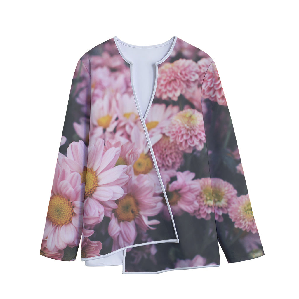 Pink Flowers Print Long Sleeve Short Coat