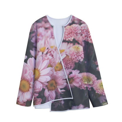 Pink Flowers Print Long Sleeve Short Coat