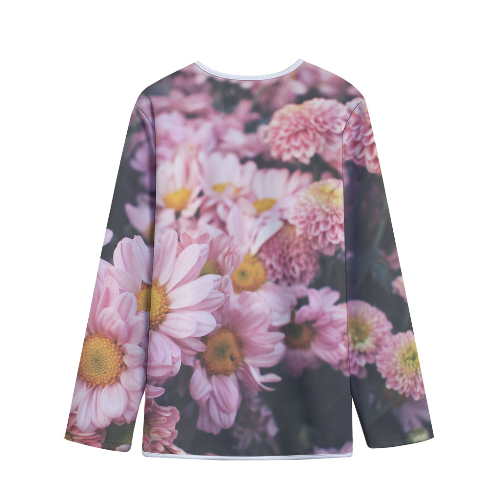 Pink Flowers Print Long Sleeve Short Coat