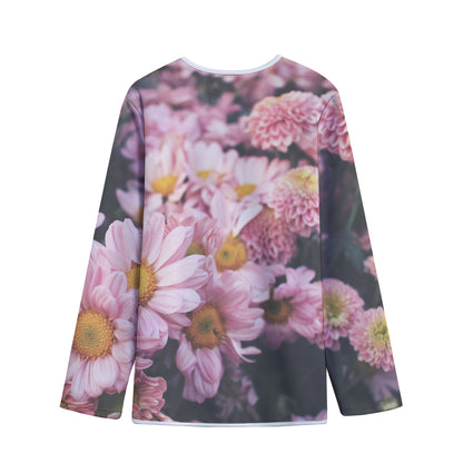 Pink Flowers Print Long Sleeve Short Coat