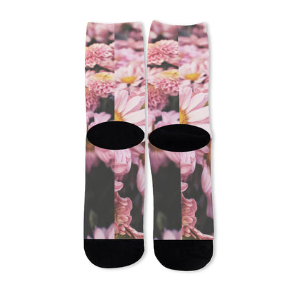 Pink Flowers Print Long Socks