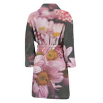 Pink Flowers Print Men's Bathrobe