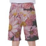 Pink Flowers Print Men's Beach Shorts