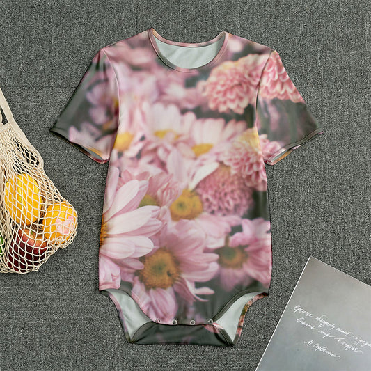 Pink Flowers Print Men's Bodysuit