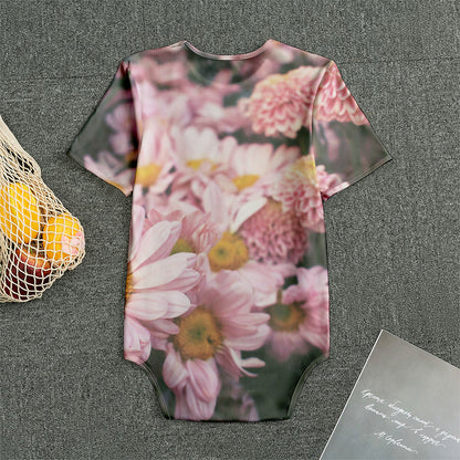 Pink Flowers Print Men's Bodysuit