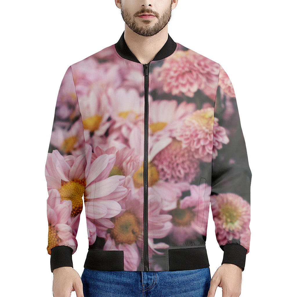 Pink Flowers Print Men's Bomber Jacket
