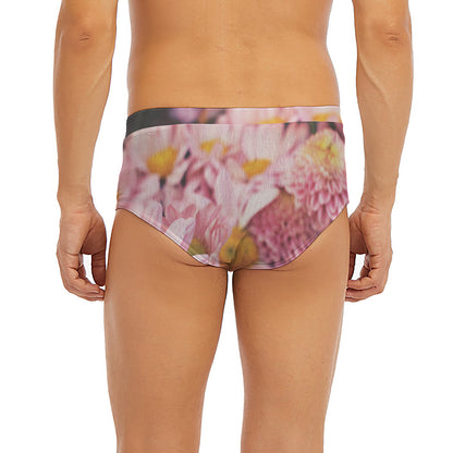 Pink Flowers Print Men's Briefs