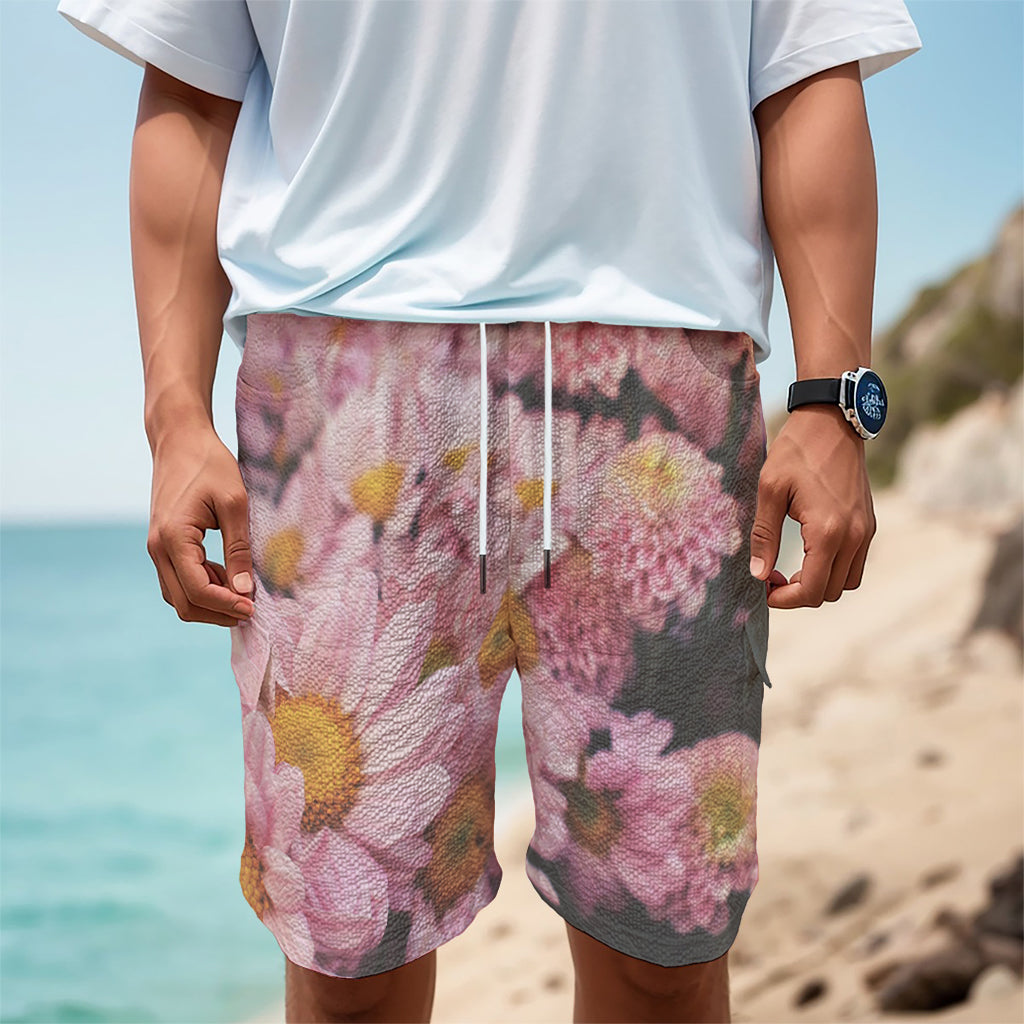 Pink Flowers Print Men's Cargo Shorts
