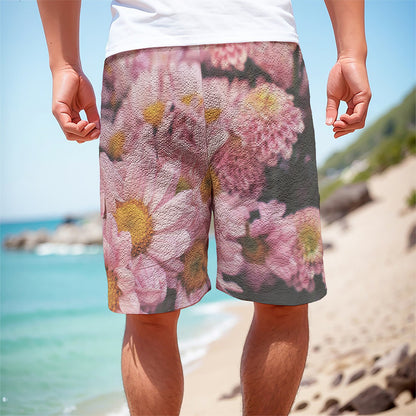 Pink Flowers Print Men's Cargo Shorts