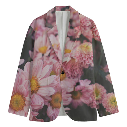 Pink Flowers Print Men's Cotton Blazer