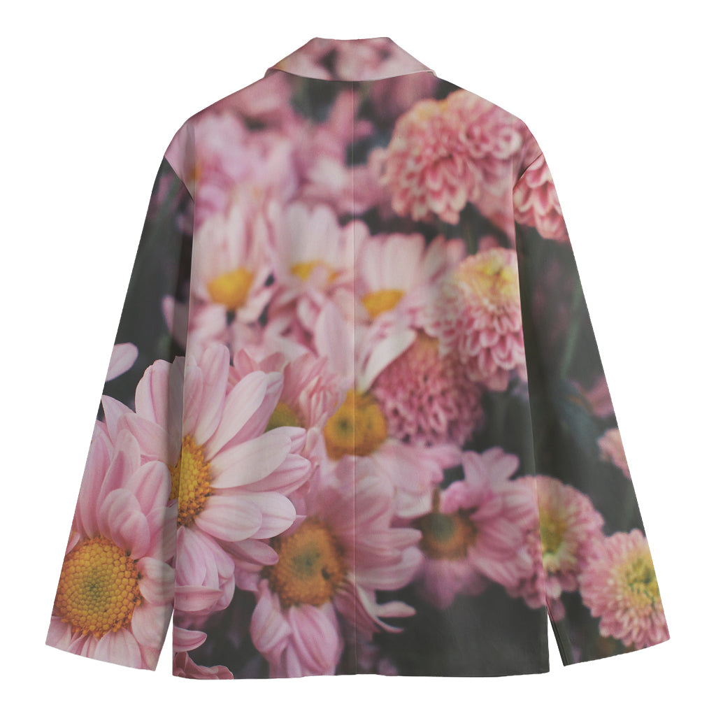Pink Flowers Print Men's Cotton Blazer