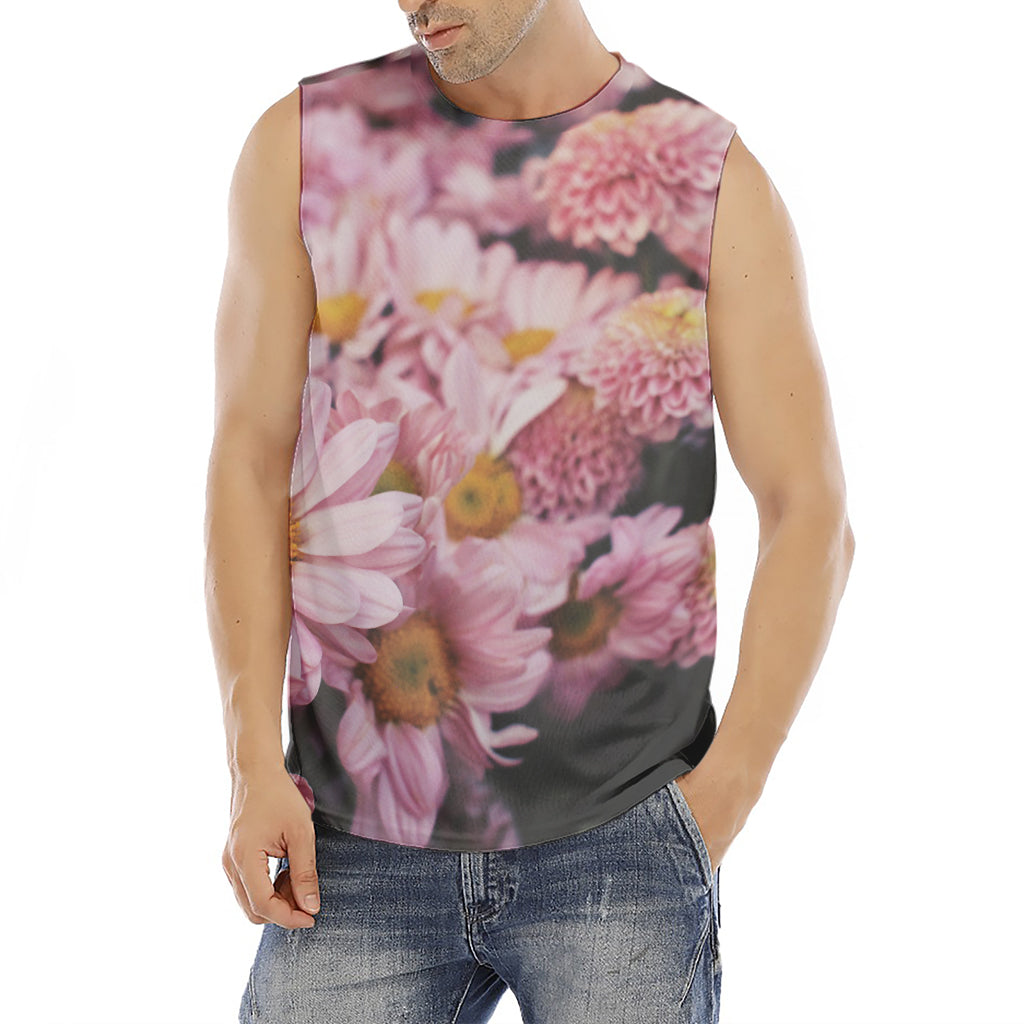 Pink Flowers Print Men's Fitness Tank Top