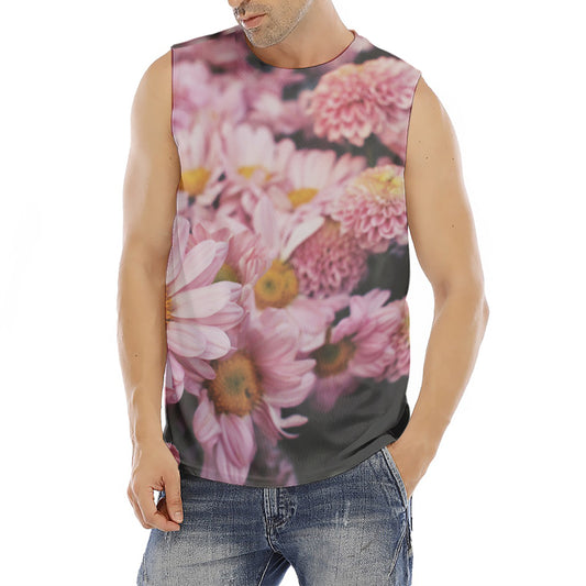 Pink Flowers Print Men's Fitness Tank Top