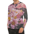 Pink Flowers Print Men's Long Sleeve Rash Guard