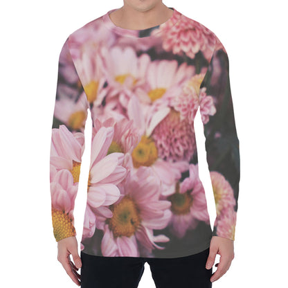 Pink Flowers Print Men's Long Sleeve T-Shirt