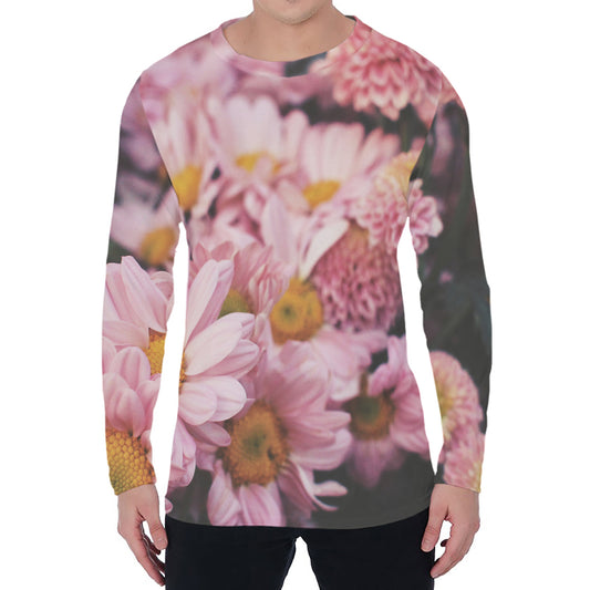 Pink Flowers Print Men's Long Sleeve T-Shirt