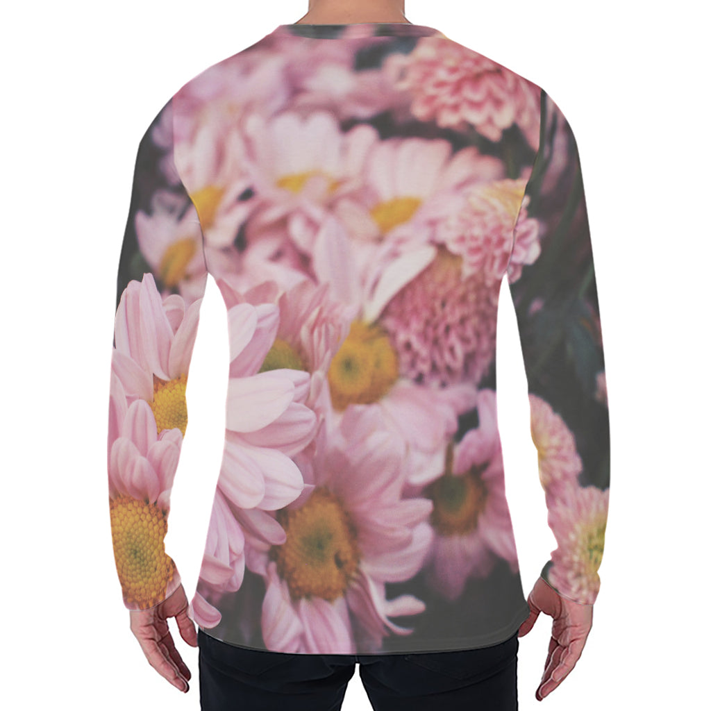 Pink Flowers Print Men's Long Sleeve T-Shirt