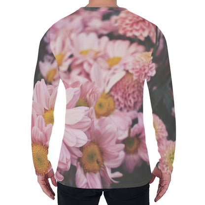 Pink Flowers Print Men's Long Sleeve T-Shirt