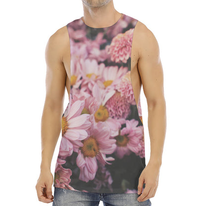 Pink Flowers Print Men's Muscle Tank Top