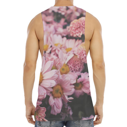 Pink Flowers Print Men's Muscle Tank Top