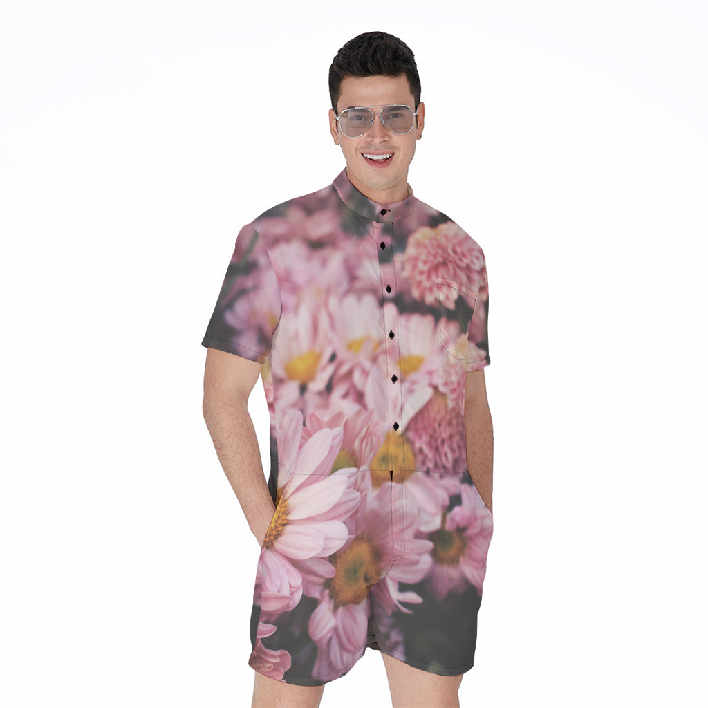 Pink Flowers Print Men's Rompers