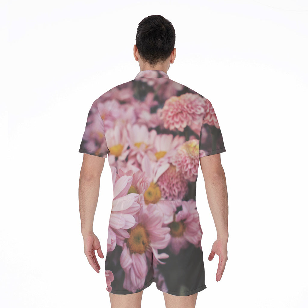 Pink Flowers Print Men's Rompers
