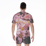 Pink Flowers Print Men's Rompers
