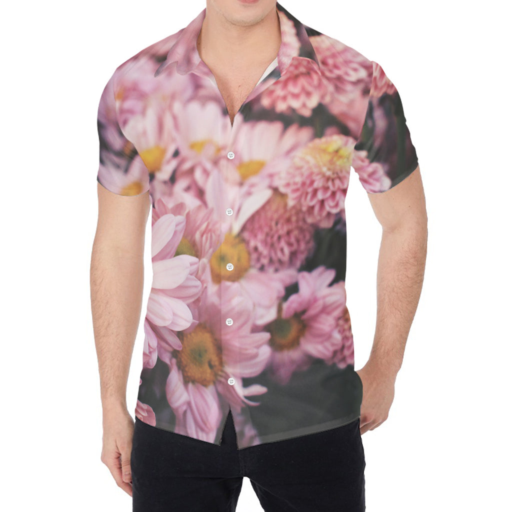 Pink Flowers Print Men's Shirt