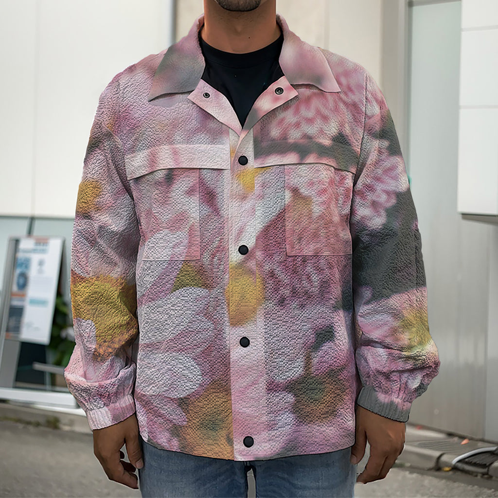 Pink Flowers Print Men's Shirt Jacket