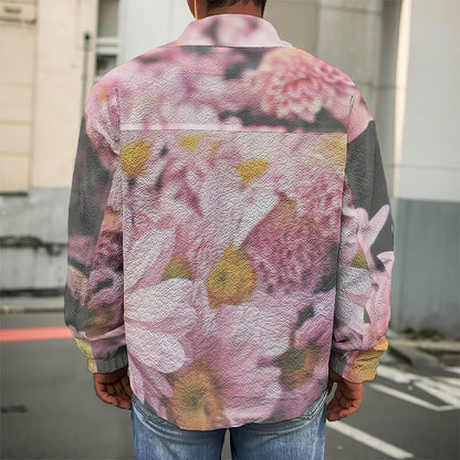 Pink Flowers Print Men's Shirt Jacket