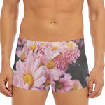 Pink Flowers Print Men's Short Boxer Briefs