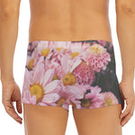 Pink Flowers Print Men's Short Boxer Briefs