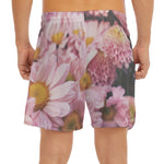 Pink Flowers Print Men's Split Running Shorts