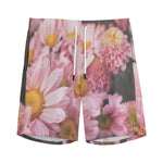 Pink Flowers Print Men's Sports Shorts