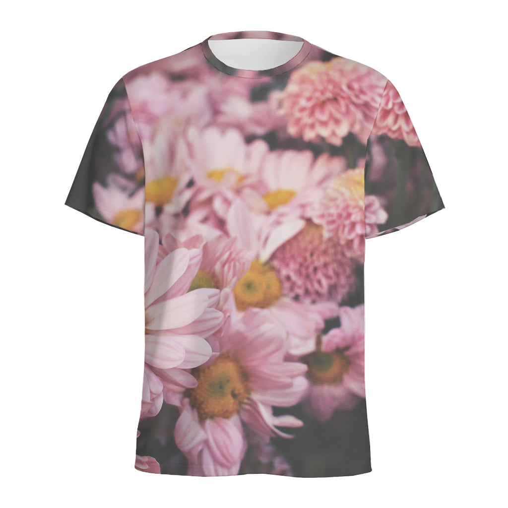 Pink Flowers Print Men's Sports T-Shirt