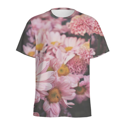 Pink Flowers Print Men's Sports T-Shirt