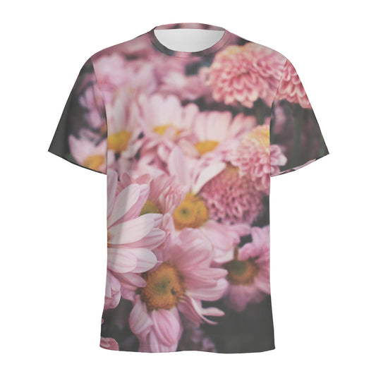 Pink Flowers Print Men's Sports T-Shirt