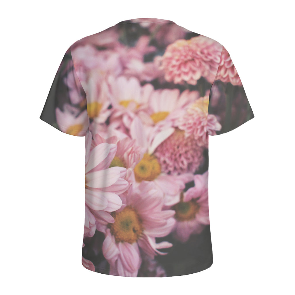 Pink Flowers Print Men's Sports T-Shirt