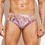 Pink Flowers Print Men's Swim Briefs