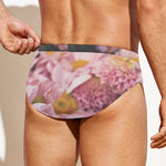 Pink Flowers Print Men's Swim Briefs