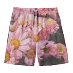 Pink Flowers Print Men's Swim Trunks