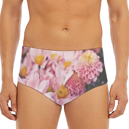 Pink Flowers Print Men's Triangle Swim Briefs