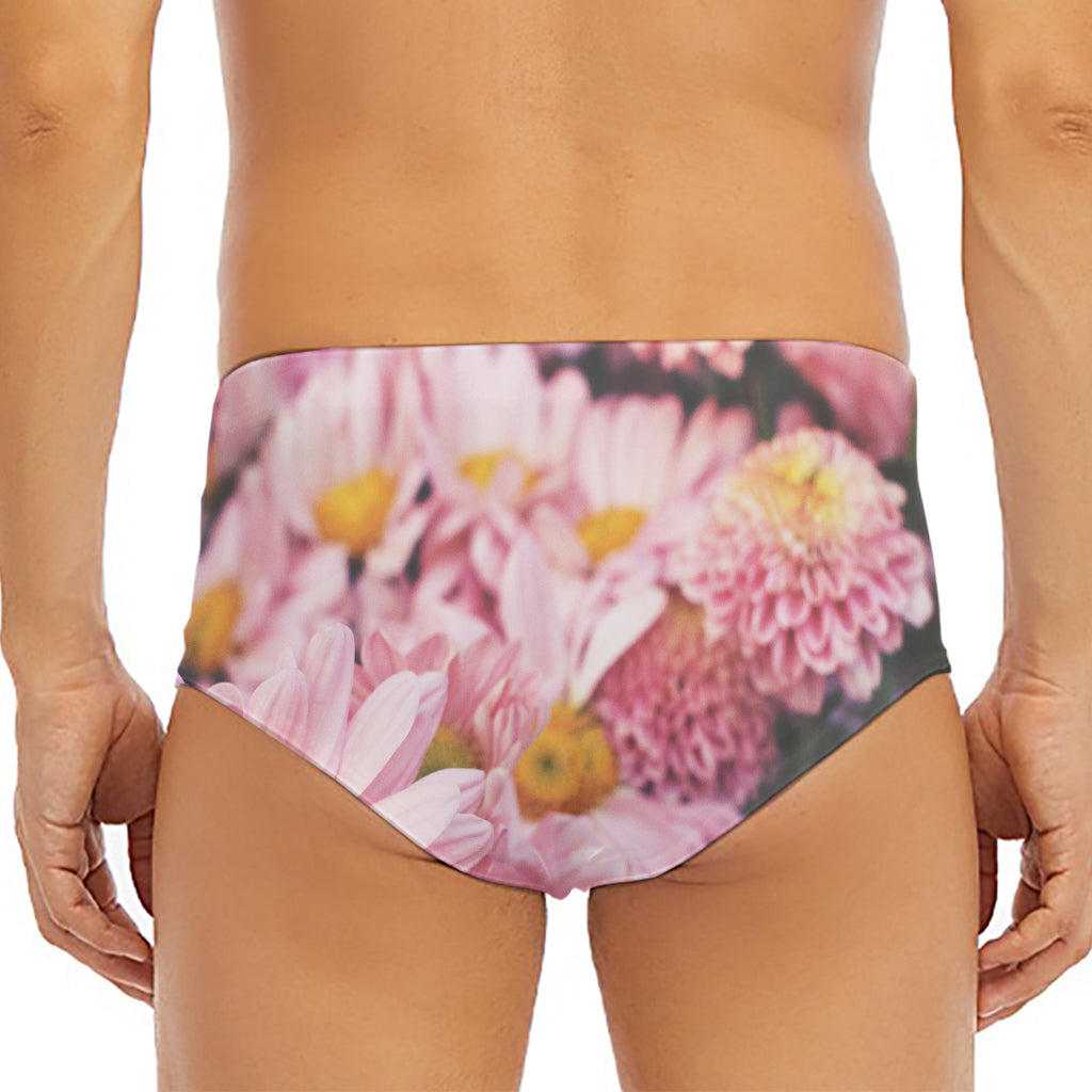 Pink Flowers Print Men's Triangle Swim Briefs