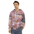 Pink Flowers Print Men's Velvet Pullover Hoodie