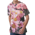 Pink Flowers Print Men's Velvet T-Shirt