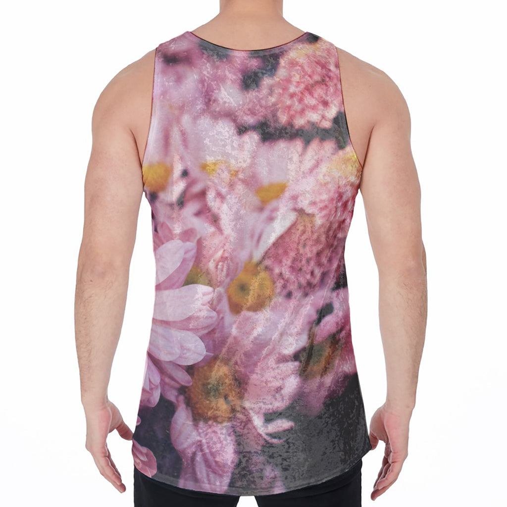 Pink Flowers Print Men's Velvet Tank Top