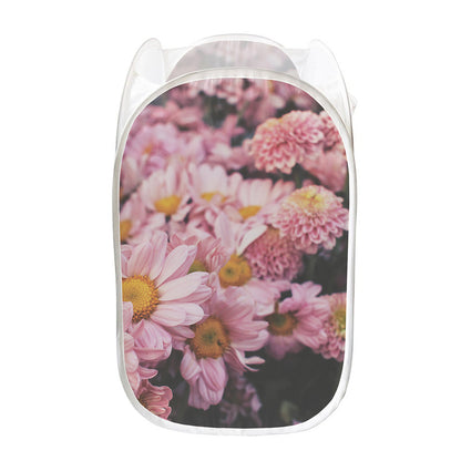 Pink Flowers Print Mesh Laundry Hamper