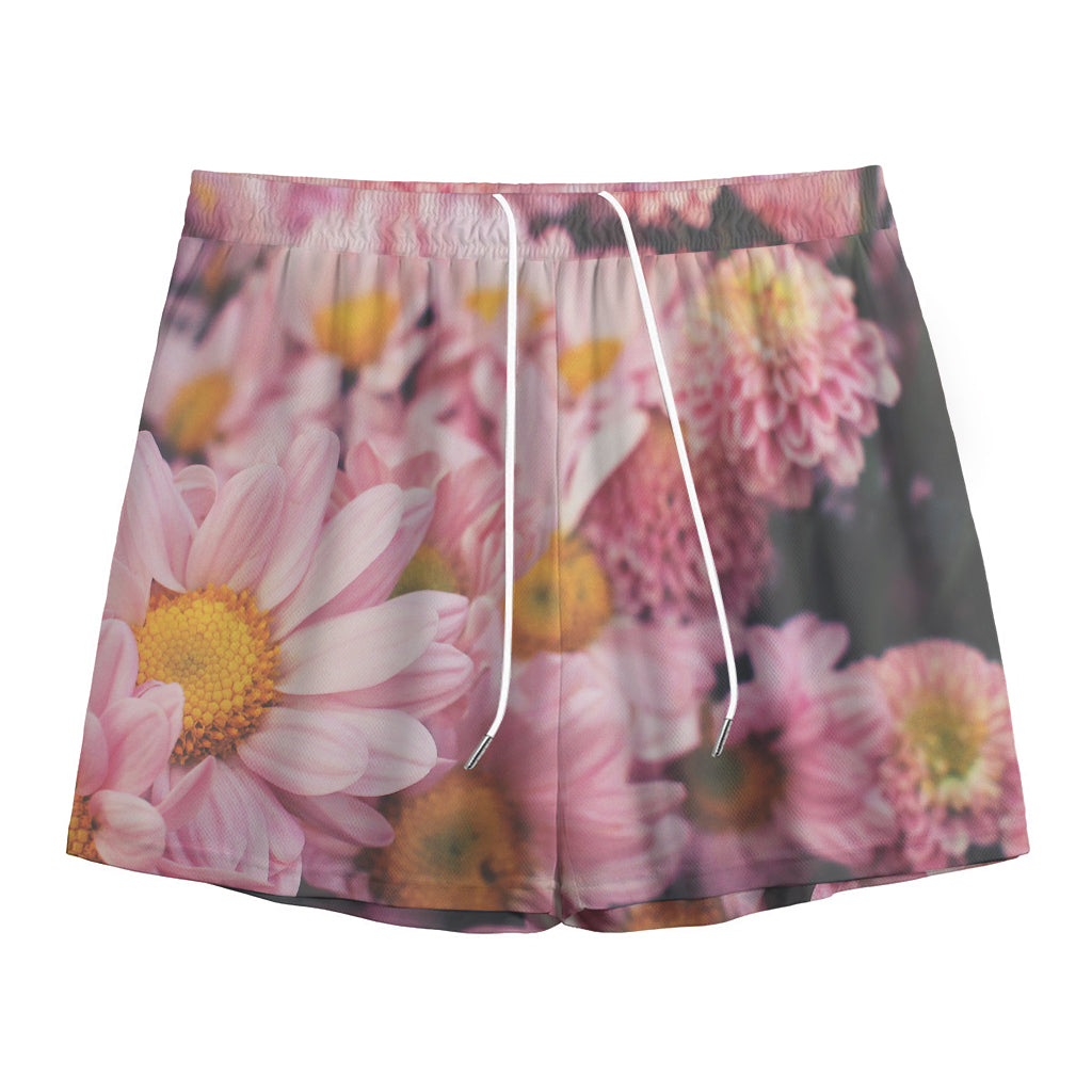 Pink Flowers Print Mesh Shorts